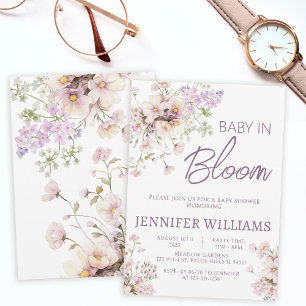 Floral wildflower baby in bloom girl baby shower invitation