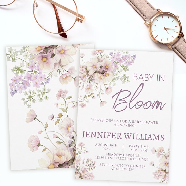 Floral wildflower baby in bloom girl baby shower  invitation (Creator Uploaded)