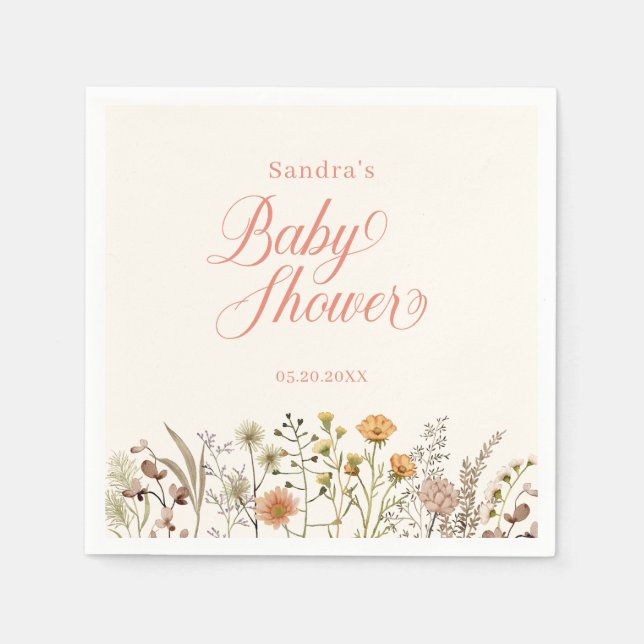 Floral Wildflower Baby Shower Napkins (Front)