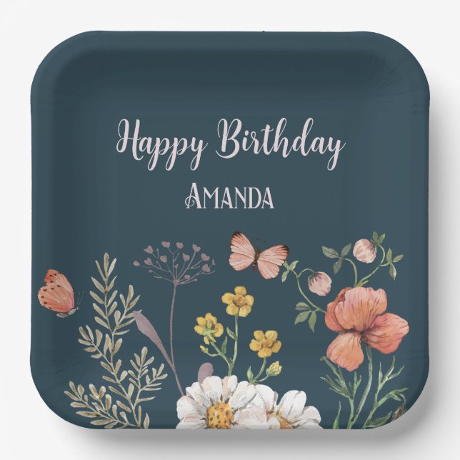 Floral Wildflower Birthday  Paper Plates (Front)