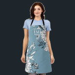Floral Wildflower Botanical Monogram Blue White Apron<br><div class="desc">Floral Wildflower Botanical Monogram Blue White Apron . Customise your initial for the perfect monogrammed gift.</div>