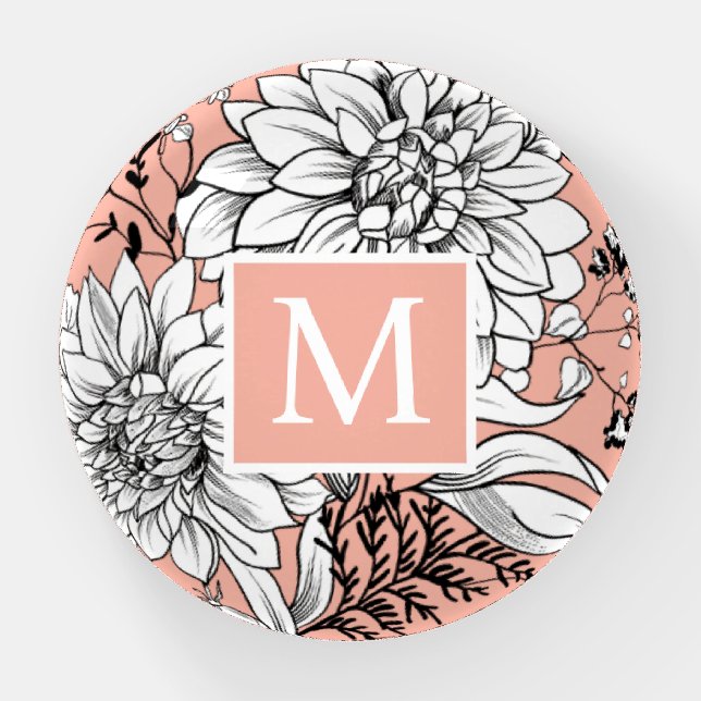 Floral Wildflower Botanical Monogram Pink White Paperweight (Front)