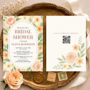 Floral Wildflower Botanical QR Code Bridal Shower Invitation
