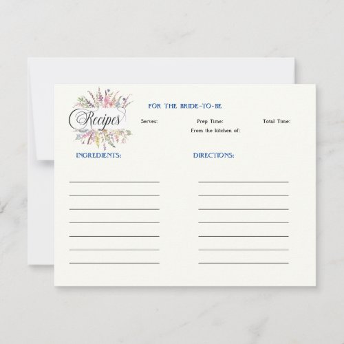 Floral Wildflower Bridal Shower Recipe 2 Note Card