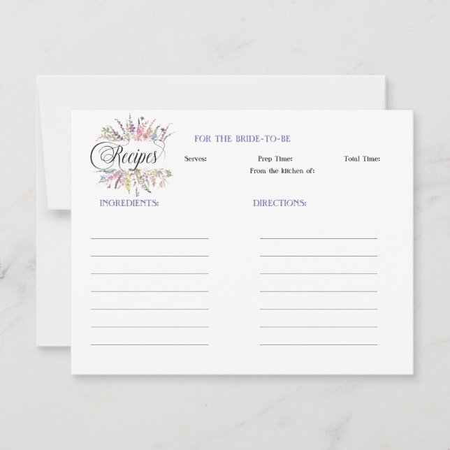 Floral Wildflower Bridal Shower Recipe Note Card (Front)