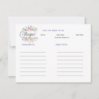 Floral Wildflower Bridal Shower Recipe Note Card