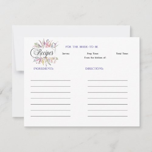 Floral Wildflower Bridal Shower Recipe Note Card