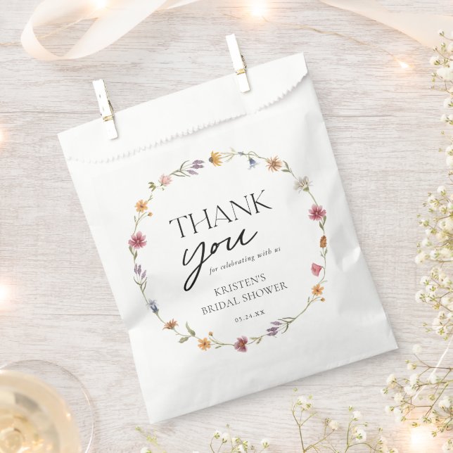 Floral Wildflower Bridal Shower Thank You Favor Bag (Clipped)