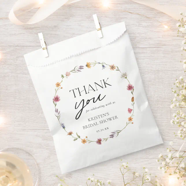 Floral Wildflower Bridal Shower Thank You Favor Bag | Zazzle