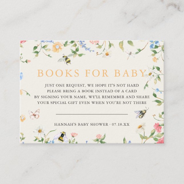 Floral Wildflower Bumble Bee | Book Request Enclosure Card (Front)