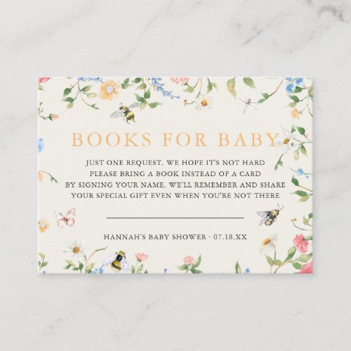 Floral Wildflower Bumble Bee  Book Request Enclosure Card