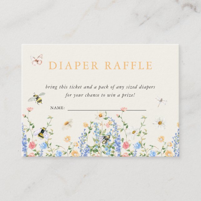 Floral Wildflower Bumble Bee | Diaper Raffle Enclosure Card (Front)