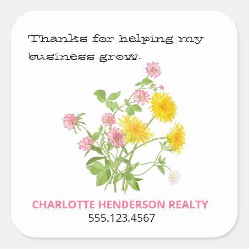 Floral Wildflower Customer Thank You Square Sticker