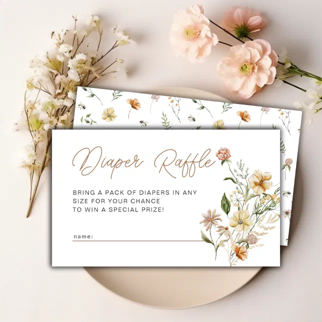 Floral Wildflower Diaper Raffle Baby Shower Enclosure Card | Zazzle