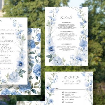 Floral Wildflower Elegant Summer Blue White Detail Enclosure Card by ModernStylePaperie at Zazzle