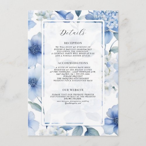 Floral Wildflower Elegant Summer Blue White Detail Enclosure Card