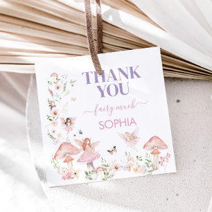 Floral Wildflower Fairy First Birthday Square Favor Tags