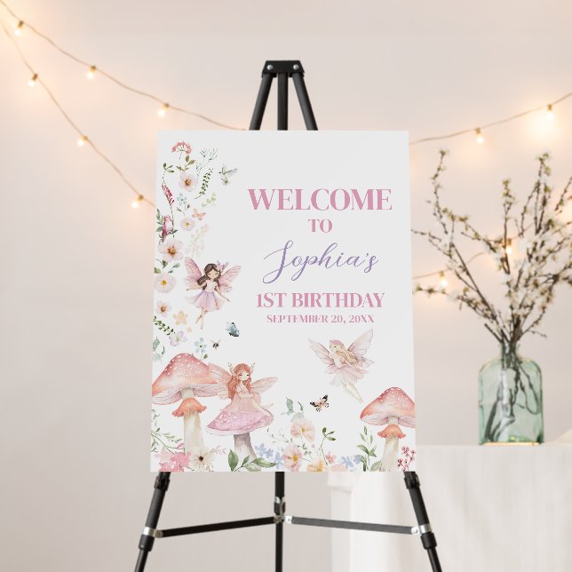 Floral Wildflower FairyFirst Birthday Welcome Sign (In Situ (Stand))