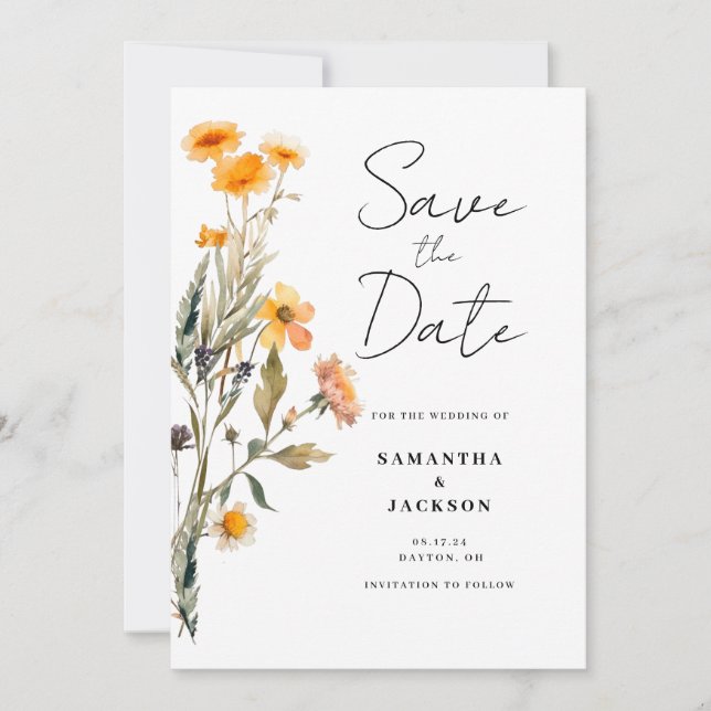 Floral Wildflower Flat Save The Date Card (Front)