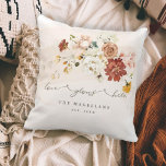 Floral Wildflower Garden Love Grows Here Throw Pillow<br><div class="desc">An elegant floral wildflower garden with the phrase Love Grows Here in a whimsical calligraphy heart script.  Easily customize with your personal information.  Ideal gift idea for Mother's Day,  wedding gift,  birthday,  and any other special occasion.</div>