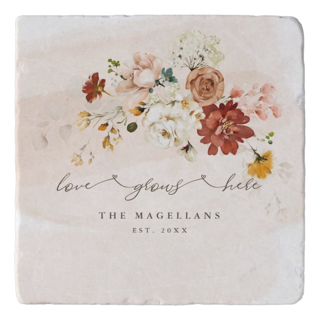 Floral Wildflower Garden Love Grows Here  Trivet (Front)