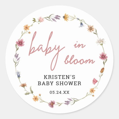 Floral Wildflower Girl Baby Shower Baby In Bloom Classic Round Sticker