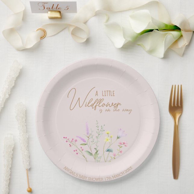  Floral Wildflower Girl Baby Shower Invitation Paper Plates (Wedding)