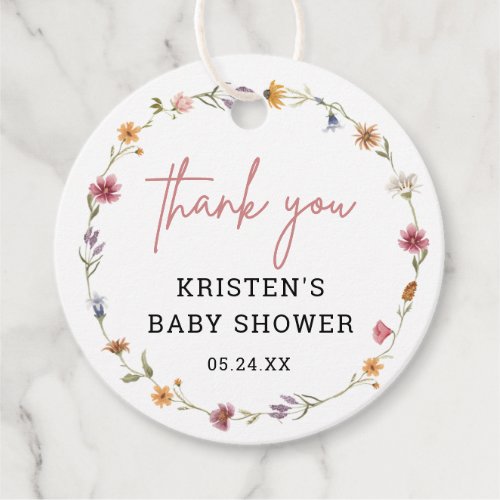 Floral Wildflower Girl Baby Shower Thank You Favor Tags