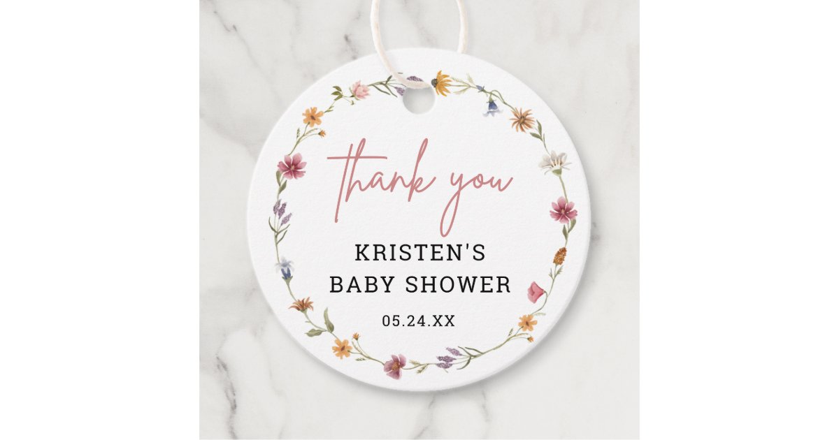 Floral Wildflower Girl Baby Shower Thank You Favor Tags | Zazzle