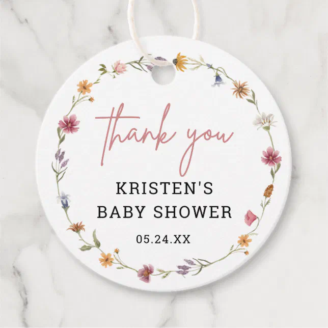 Floral Wildflower Girl Baby Shower Thank You Favor Tags | Zazzle