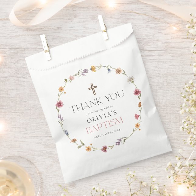 Floral Wildflower Girl Baptism Thank You Favor Bag (Clipped)