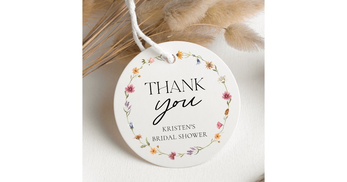 Floral Wildflower Girl Bridal Shower Thank You Favor Tags | Zazzle