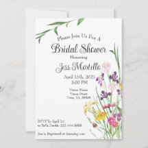 Floral Wildflower Iris Bridal Shower Invitation