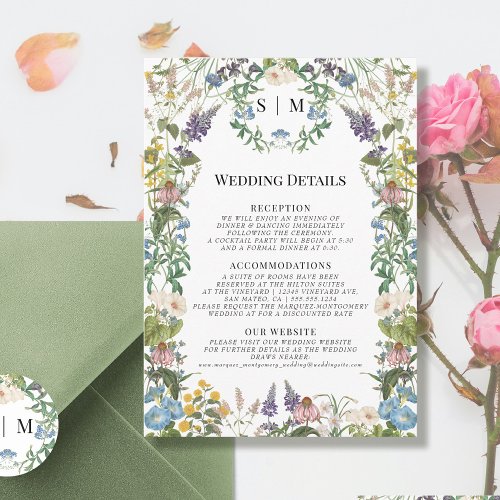 Floral Wildflower Meadow Spring Wedding Details Enclosure Card