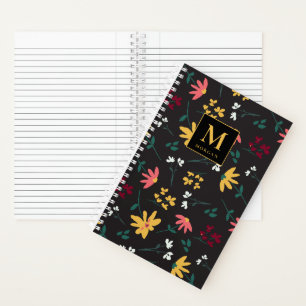 Floral Wildflower Modern Monogram Personalized Notebook