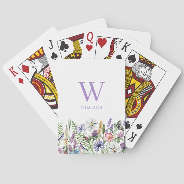 Floral Wildflower Monogram Name  Poker Cards (Back)
