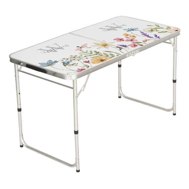 Floral Wildflower Personalized  Beer Pong Table (Angled)