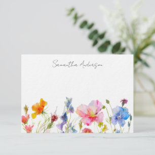 Floral Wildflower Personalized Flat Note Card