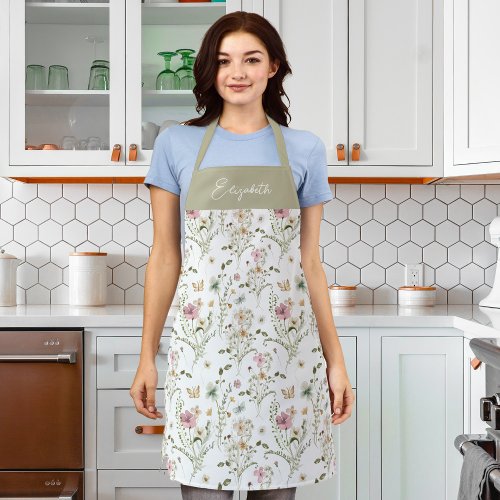 Floral Wildflower Personalized Monogram Apron