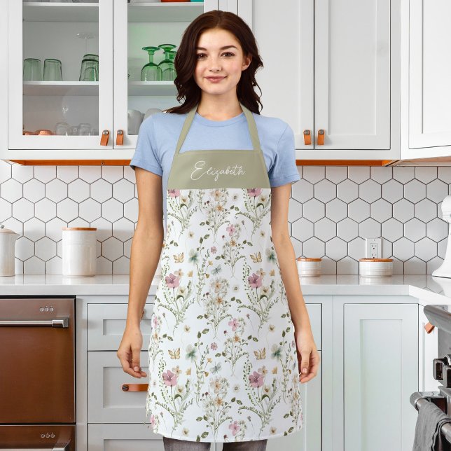Floral Wildflower Personalized Monogram Apron (Creator Uploaded)