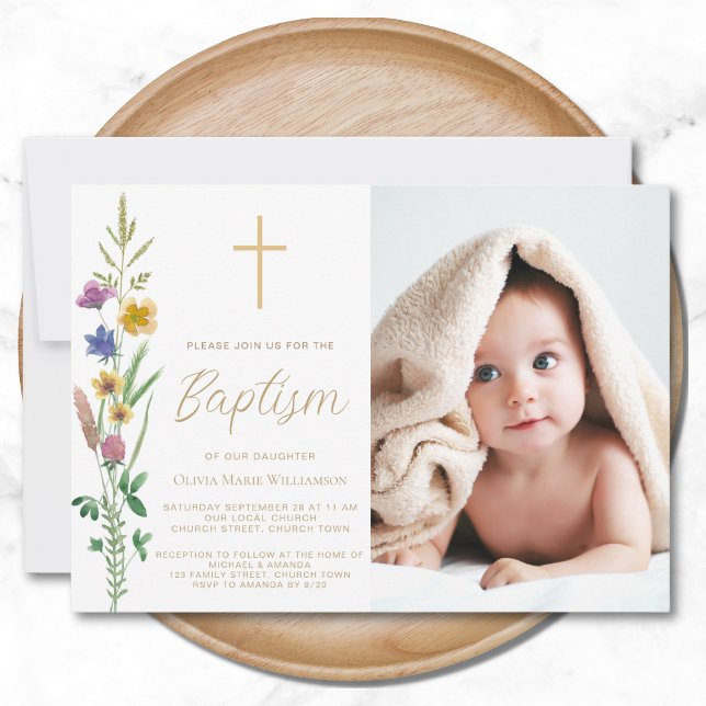 Floral Wildflower Photo Baptism Invitation (Creator Uploaded)