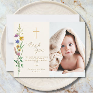 Floral Wildflower Photo Baptism Thank You Card