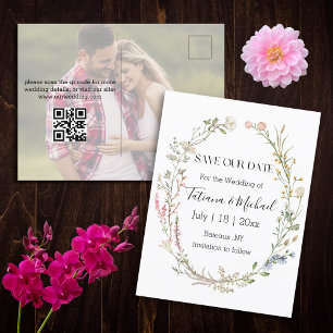 Floral Wildflower QR Code Photo Save The Date Announcement Postcard