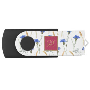 Floral Wildflower Red Monogram Flash Drive