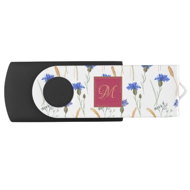 Floral Wildflower Red Monogram Flash Drive (Front)
