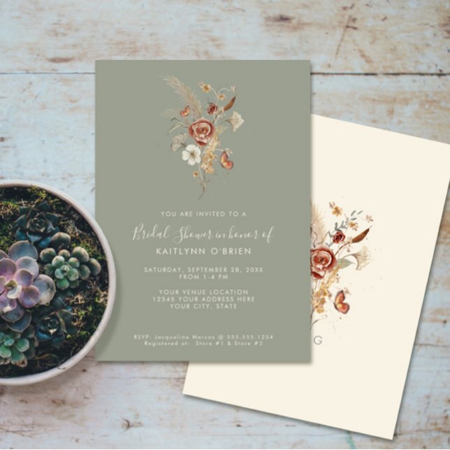 Floral Wildflower Sage Watercolor Bridal Shower Invitation (Creator Uploaded)