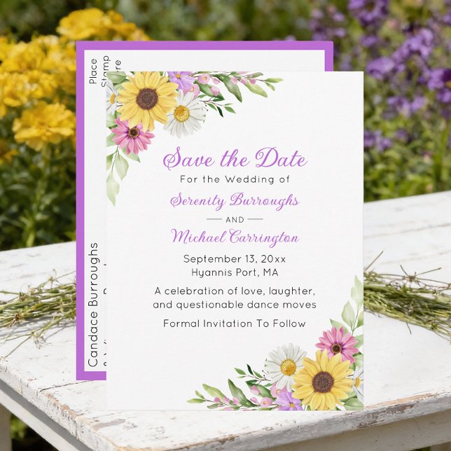 Floral Wildflower Save the Date Wedding Postcard (Creator Uploaded)