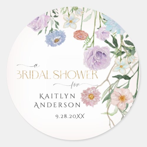 Floral Wildflower Spring Blush Pink Bridal Shower Classic Round Sticker