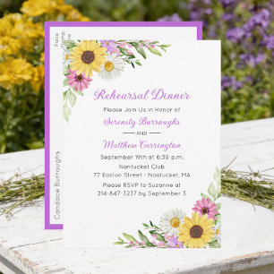Floral Wildflower Sunflower Daisy Rehearsal Dinner Invitation Postcard