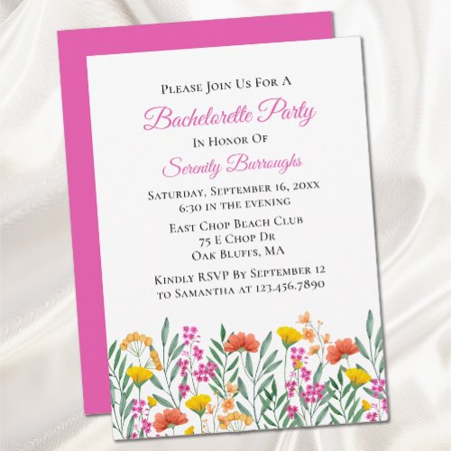 Floral Wildflower Watercolor Bachelorette Party Invitation